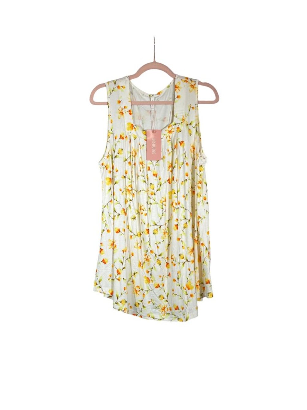 Bishiuge 2XL NWT White Orange Floral Sleeveless Tunic Top Swing Blouse